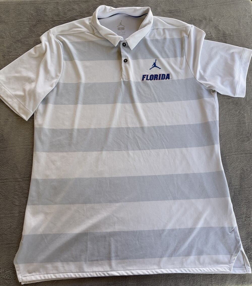 Florida Gators Polo Shirt Mens Large White Gray NCAA Football Jordan Dri Fit